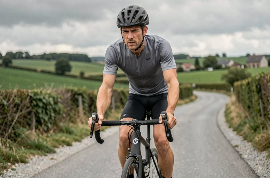 Cycliste masculin sur une route de campagne illustrant les bienfaits du vélo d'endurance pour affiner la silhouette