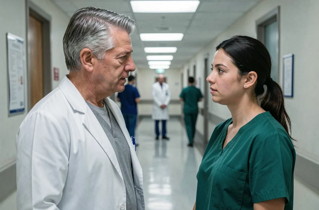 Médecin et collègue soignante en discussion dans un couloir d'hôpital, illustrant la santé mentale des professionnels de santé