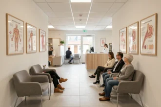Salle d'attente d'un cabinet de dermatologie moderne à Caen dans le Calvados