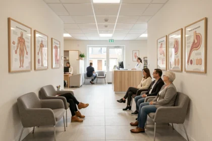 Salle d'attente d'un cabinet de dermatologie moderne à Caen dans le Calvados