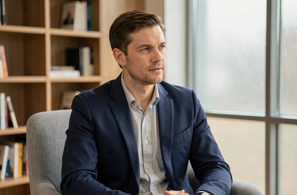 Philippe Henry, psychothérapeute à Lille, en consultation dans son cabinet professionnel