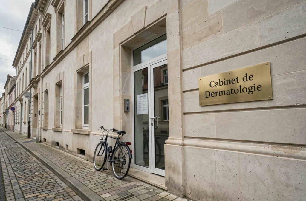Façade d'un cabinet de dermatologie à Caen dans le Calvados, représentant la Selarl Docteur Le Goubey